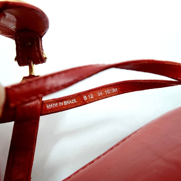 TORY BURCH~Dillan~RED LEATHER GOLD REVA LOGO THONG FLAT STRAPPY SANDALS - Picture 5 of 5